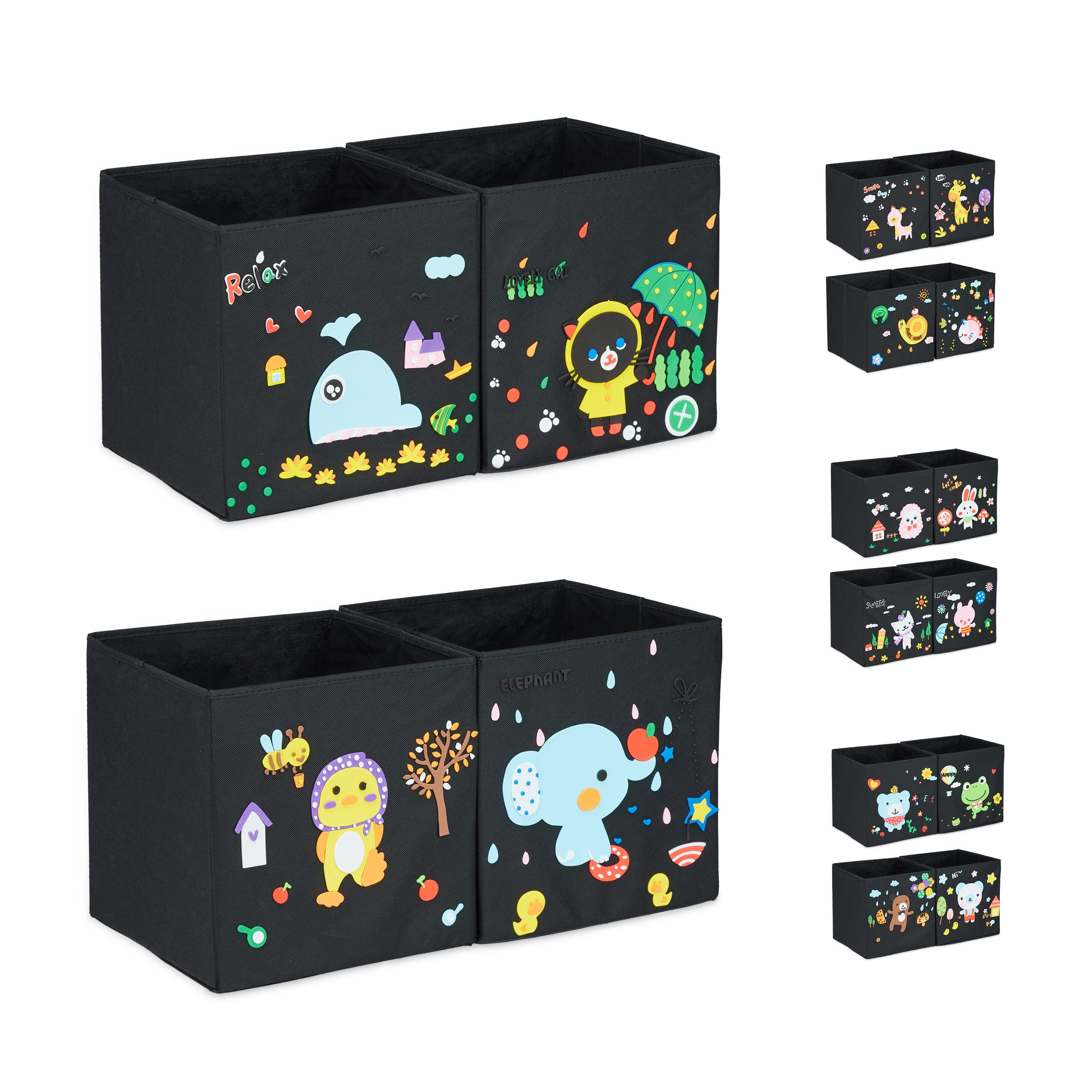 Relaxdays Children's Storage Boxes, Set of 4, DIY Foam Stickers, Decorate Toy Box, Design C, 31 x 31 x 31 cm, Colourful