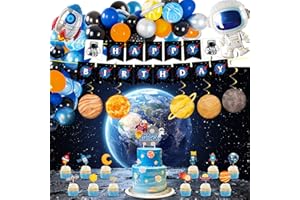 DMIGHT Outer Space Party Supplies, 87Pcs Party Decorations - Rocket Balloons, Solar System Swirl Decorations, Cupcake Toppers, Astronaut Birthday Banner, Backdrops