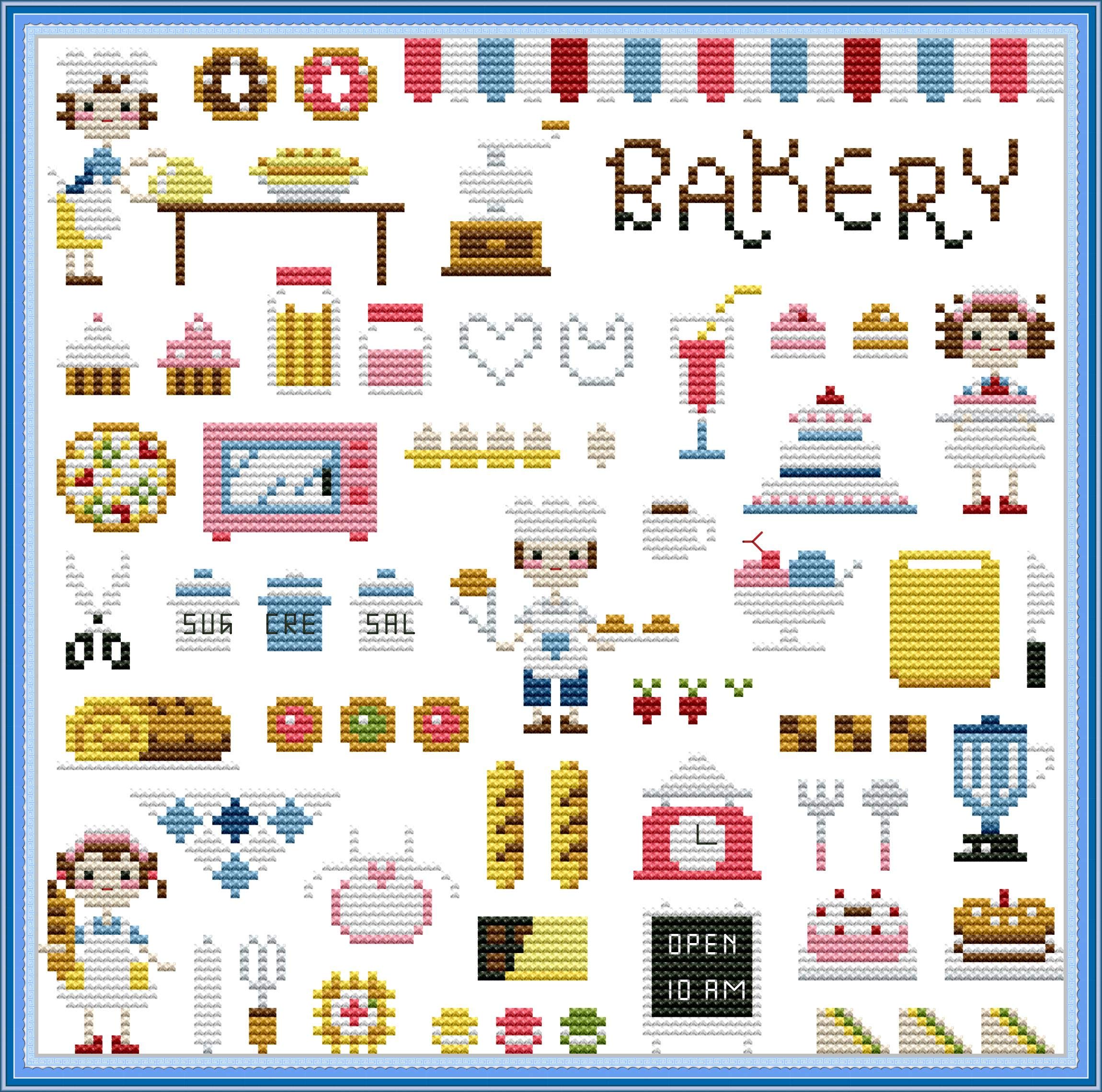 OWN4B Cross Stitch Kits Stamped, Bakery Printed Pattern 11CT 13.8x13.8 inch DIY Embroidery Kit