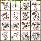 16 Dragon Totem Stencils for Fantasy Journals, Game Room Signs, Decor Art | 6 Inch Mythic Creature PET Templates for Canvas Panels, Gift Tags, and Themed Boards
