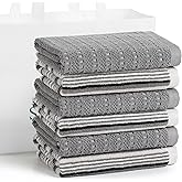 Kitchen Dish Towels for Drying Dishes, Large Cotton Kitchen Towels, Stripped Terry Dish Cloths, Thick Highly Absorbent Towel Sets with Hanging Loop, 16" X 26", 6 Packs, Grey and Solid Color