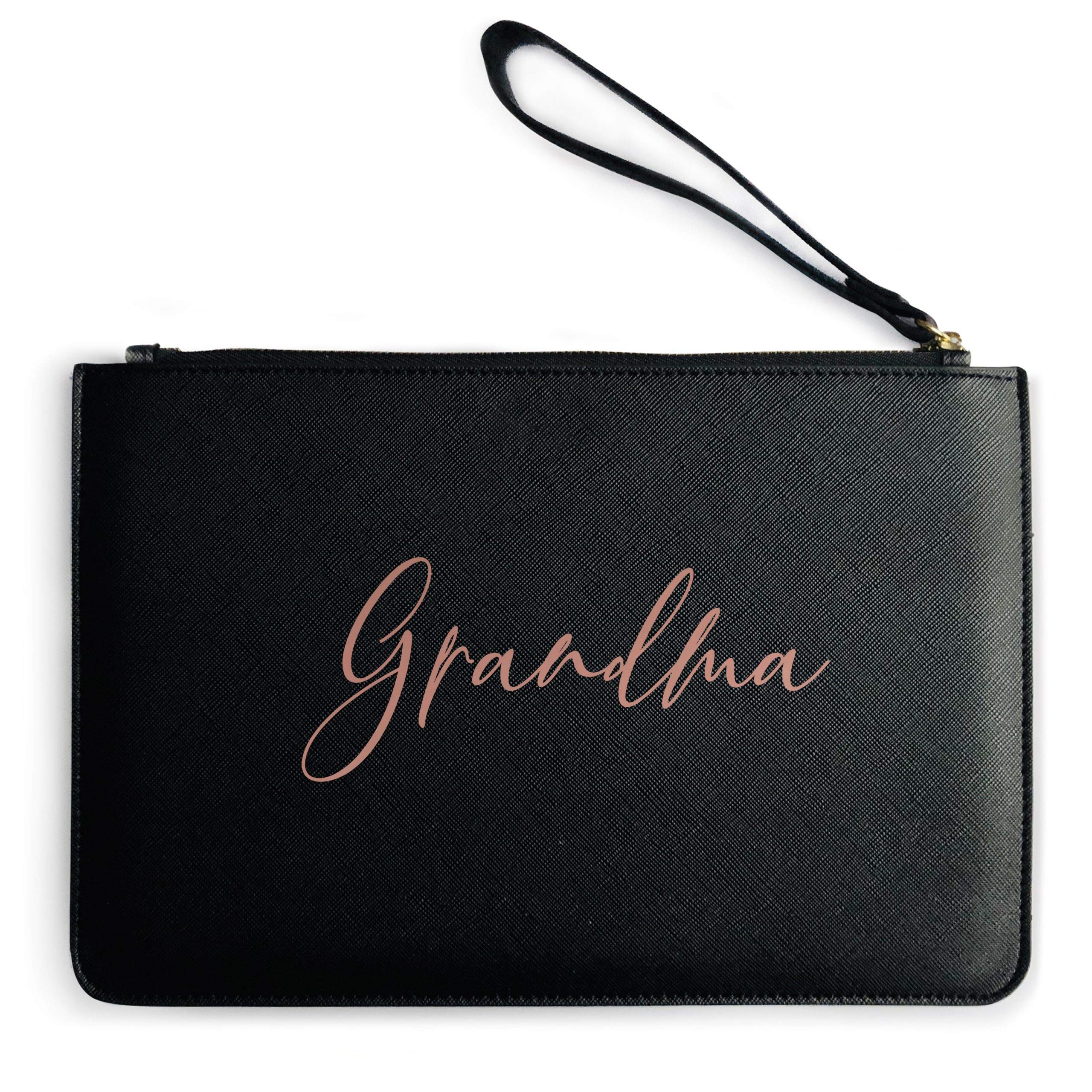 Grandma Clutch Bag - Grandma Gifts For Mothers Day Christmas Birthday Makeup Cosmetics Pouch - Rose Gold Print, Black