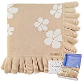 Pinuotu Cotton Baby Blanket | 30x40 Inches Knitted Receiving Blanket with Ruffled Edges & Floral Design for Newborns, Crib & Stroller Use, Premium Gift Choice (Beige)