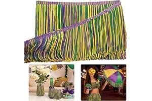 Mizelu Mardi Gras Chainette Fringe Trim, 5.5 Yard x 3.9'' Mardi Gras Striped Chainette Tassel, Purple Gold Green Fringe Trim Decoration for Costumes Sewing Home DIY Party Parade Float Decor