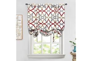 DriftAway Tie Up Curtains for Small Windows Alexander Spiral Geo Trellis Pattern Room Darkening Thermal Insulated Blackout Window Adjustable Balloon Curtain Rod Pocket 31 Inch by 47 Inch Red and Gray