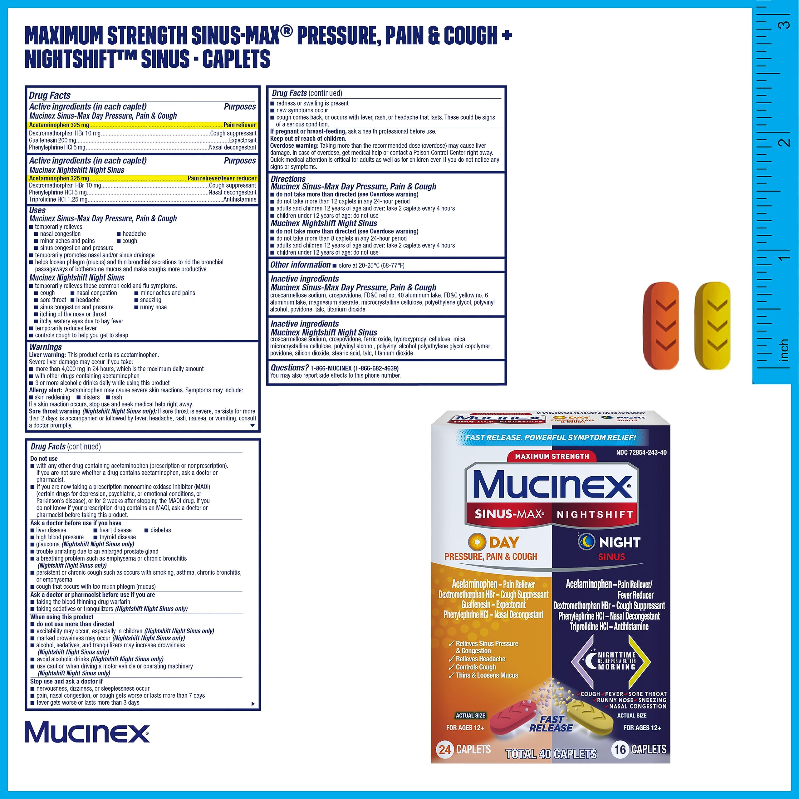 Mucinex Maximum Strength Sinus-Max Pressure, Pain & Cough & Fast-Max Maximum Strength Cold & Flu Day and Night Medicine, All-in-One Multi-Symptom Relief