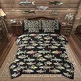 Erosebridal Pike Fish 7 Pieces Bedding Set Twin Size, Vintage Fishing Kids Comforter Set for Boys Girls, Fishing and Hunting Bed Sets Bed in a Bag, Animals Marine Life Sheets Sets with Pillowcases