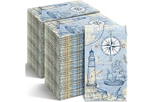 Moinchore 200 Pcs Blue Nautical Decorative Paper Napkins Lighthouse Paper Hand Towels Summer Anchor Guest Napkins for Bathroom Beach Coastal Disposable Hand Towels for Baby Shower Holiday Party