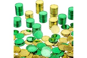 GEJOY 300 Packs St. Patrick's Day Plastic Coins Shamrock Clover Coins Green and Gold Coins St. Patrick's Day Party Favor Toys
