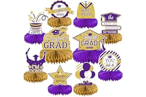 GEXOLENU 10PCS Graduation Decorations Class of 2025 Centerpieces, Congrats Grad Honeycomb Table Toppers for Graduation Party Favors, 2026 Party Decorations (10PCS, Purple & Gold)