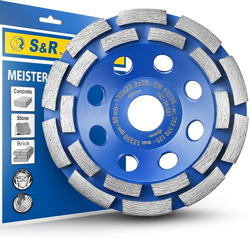 S&R 125mm Diamond Cup Wheel 2-Row Grinding Disc Concrete Granite Masonry Angle