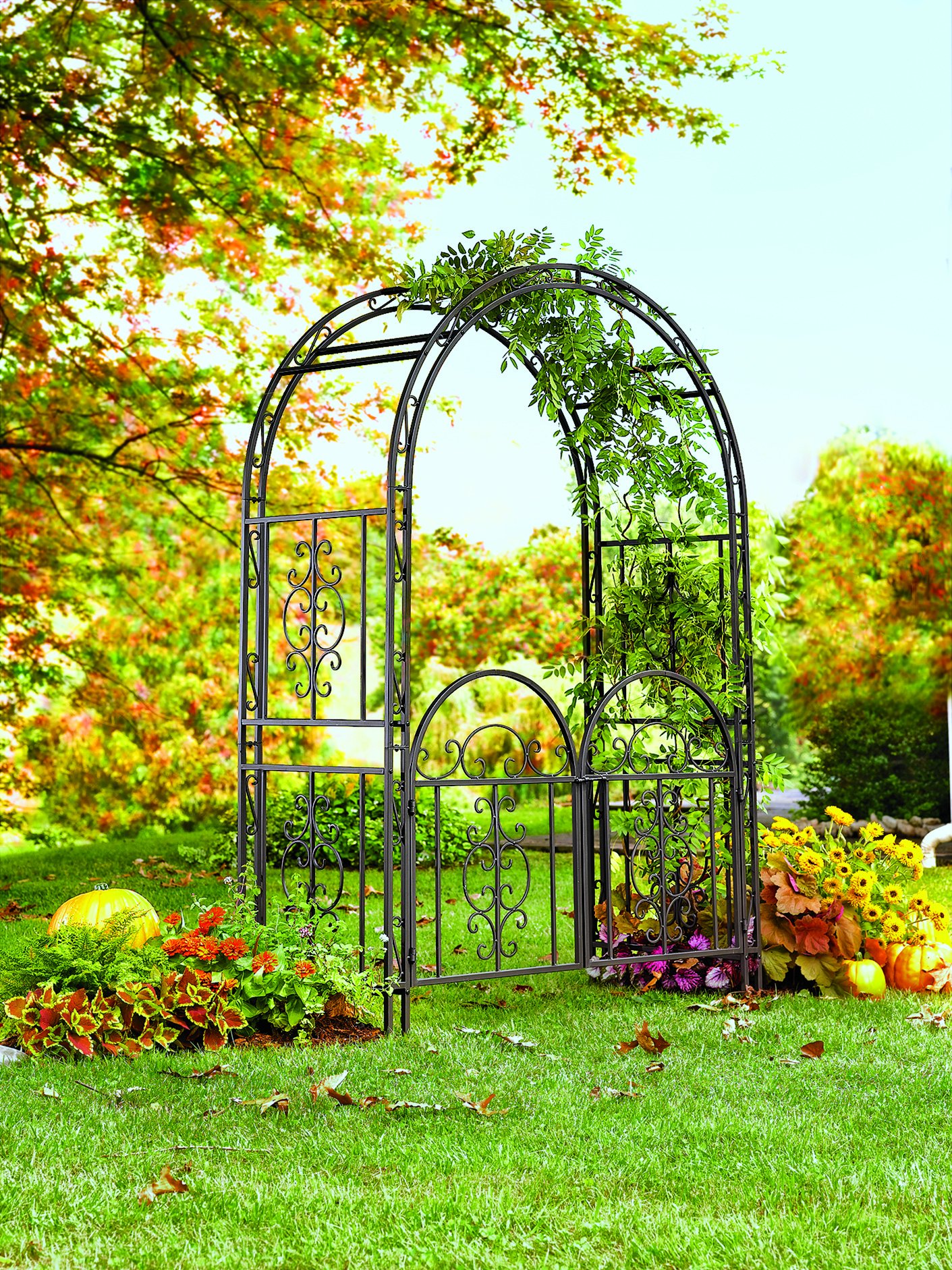 Plow & Hearth Montebello Decorative Garden Arbor Trellis with Gate