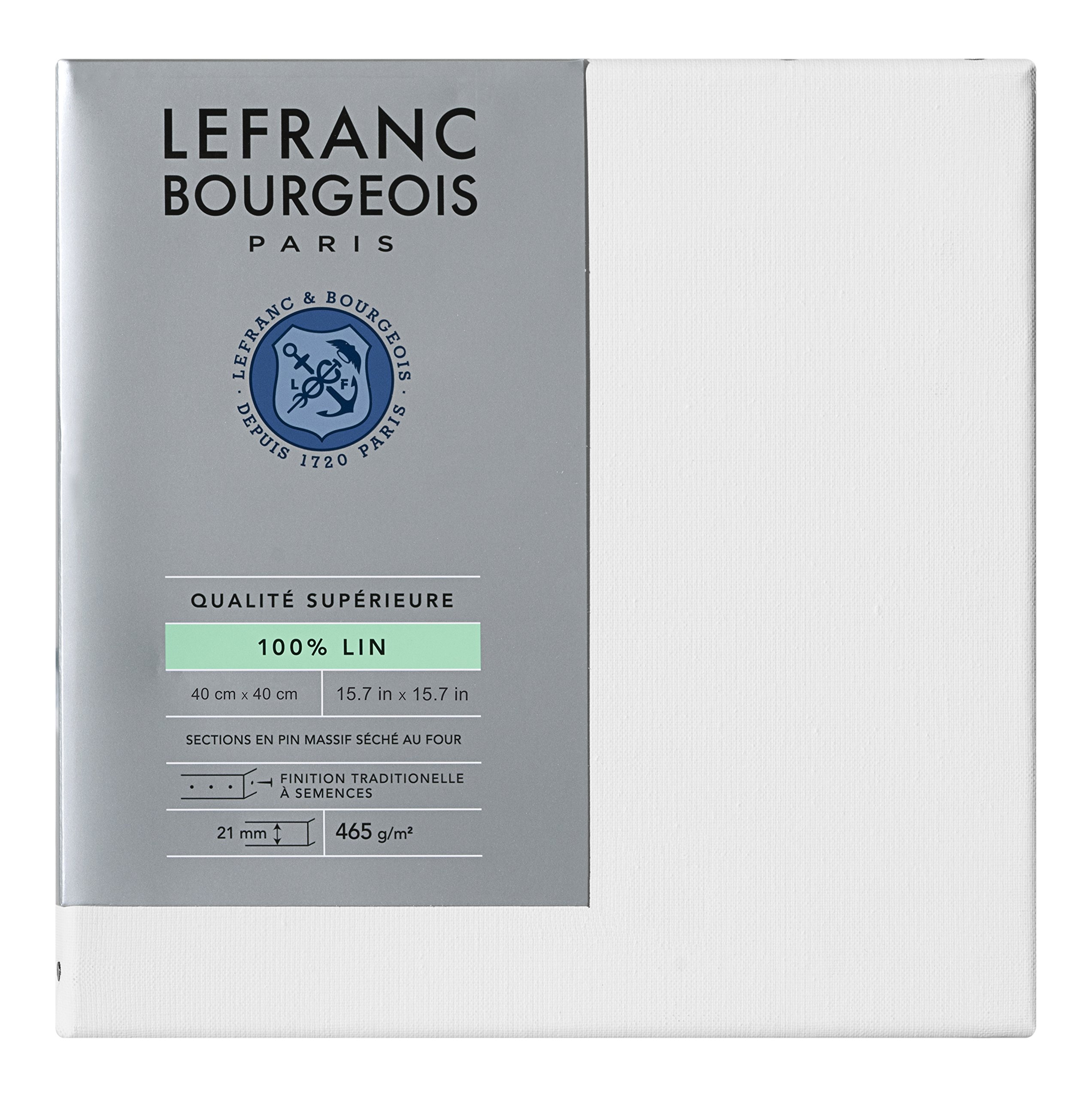 Lefranc Bourgeois 111241 Stretcher Frame Made of 100% Linen in Premium Quality, Ready to Use Primed with Titanium Dioxide Gesso, Nailed to Side on Solid Pine Wood 40 x 40 cm