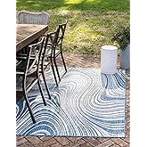 Unique Loom Outdoor Modern Collection Area Rug - Pool (6' 1" x 9' Rectangle, Blue/ Ivory)