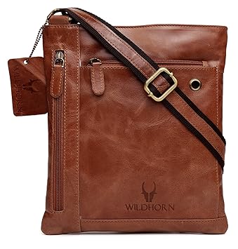 WildHorn Urban Edge Brown Genuine Leather Cross Body Messenger Bag