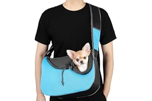 WOYYHO Large Dog Sling Carrier Pet Sling Carrier with Bottom Pad Support Breathable Hand Free Safe Dog Crossbody Carrier for Medium Small Dogs Cats (Sky Blue)