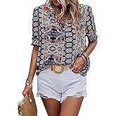 Angashion Womens Tops, Summer Casual Short Sleeve V Neck Solid Flowy Top Loose Tunic Blouses Shirts
