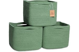 NaturalCozy Storage Cubes 9”x9”x7”Cotton Rope Woven Baskets for Organizing 3-Pack | 9 Inch Cube Storage Bin | Small Basket fo
