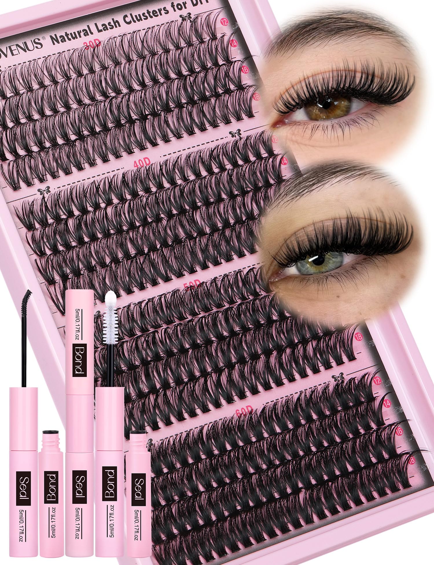 Goddvenus Cluster Lashes Kit Individual Eyelashes 30D 40D 50D 60D Natural Wispy D Curl Lash Clusters 320pcs 12mm-18mm EyelashClusters Fluffy Lashes Individual Cluster For DIY Lash Extension — image 1