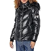 KARL LAGERFELD Women's Faux Fur Trim Hooded Down Short Puffer Jacket
