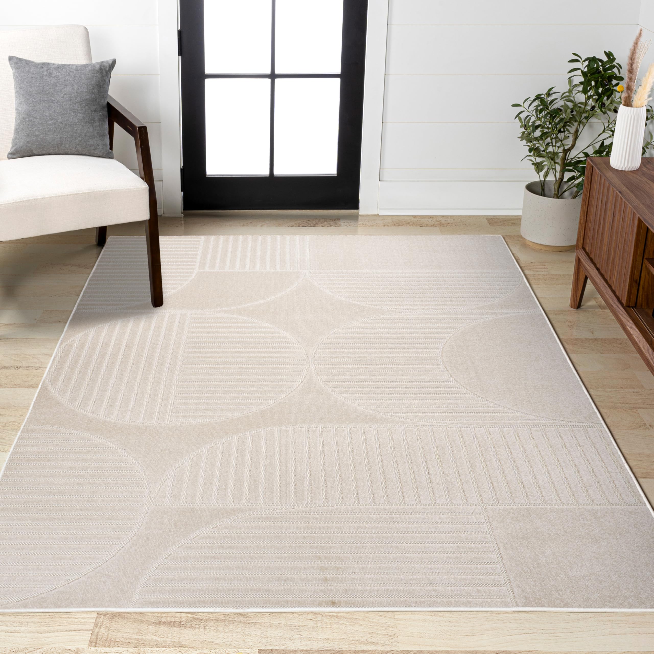 Photo 1 of JONATHAN Y Nordby High-Low Arch Striped Ivory/Cream Indoor/Outdoor Area Rug, 8x10, Modern, Contemporary, Geometric, Bohemian, Bedroom, Kitchen, Living Room,Non Shedding (SCN104B-8)