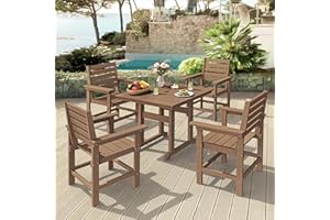 Homenjoy Outdoor Table and Chairs Set 5 Pieces, HDPS Weather Resistant Patio Dining Set with Umbrell Hole, Square Outdoor Dining Table with 4 Patio Chairs, Patio Dining Set for Balcony, Brown