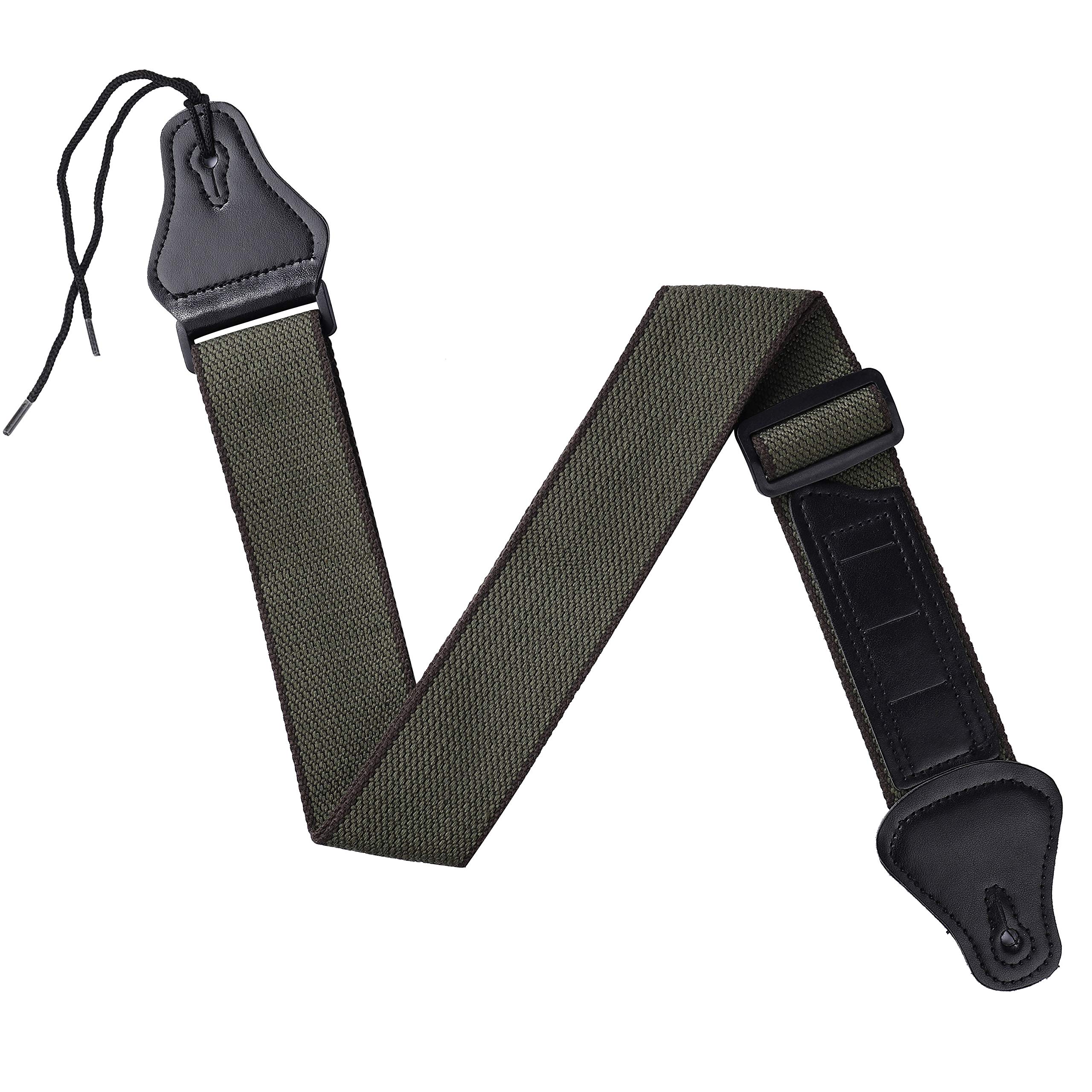 Guitar Strap Adjustable Guitar Shoulder Strap Soft Cotton and PU Leather Ends Guitar Straps with 3 Guitar Pick Holders for Bass Electric & Acoustic Guitars (Green)