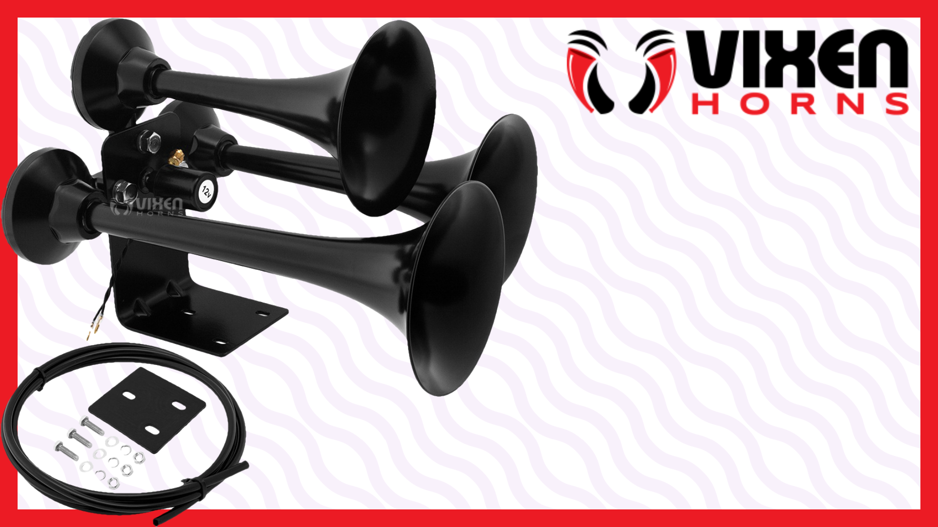 Vixen Horns Train Horn For Truck/Car. 3 Air Horn Black Heavy Duty Trumpets. Super Loud DB. Fits 12v Vehicles Like Semi/Pickup/Jeep/RV/SUV VXH3318B