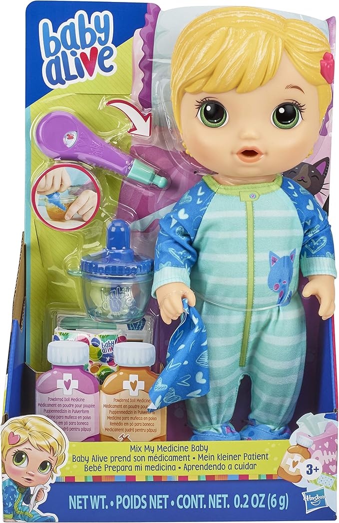 Baby Alive Mix My Medicine Baby Doll, KittyCat Pajamas, Drinks and