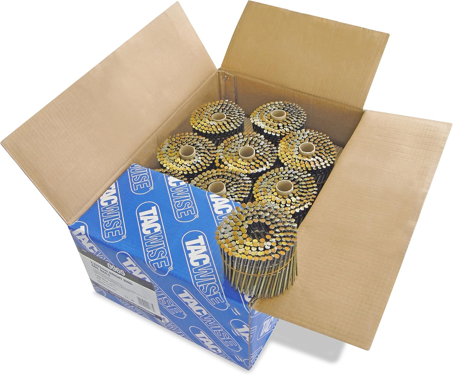 Tacwise 0965 Bright Flat Top Coil Nails Type 2.8 x 83 mm, Diamond Point, Ring Shank, 16° Inclined, Wire Collated, Pack of 4000