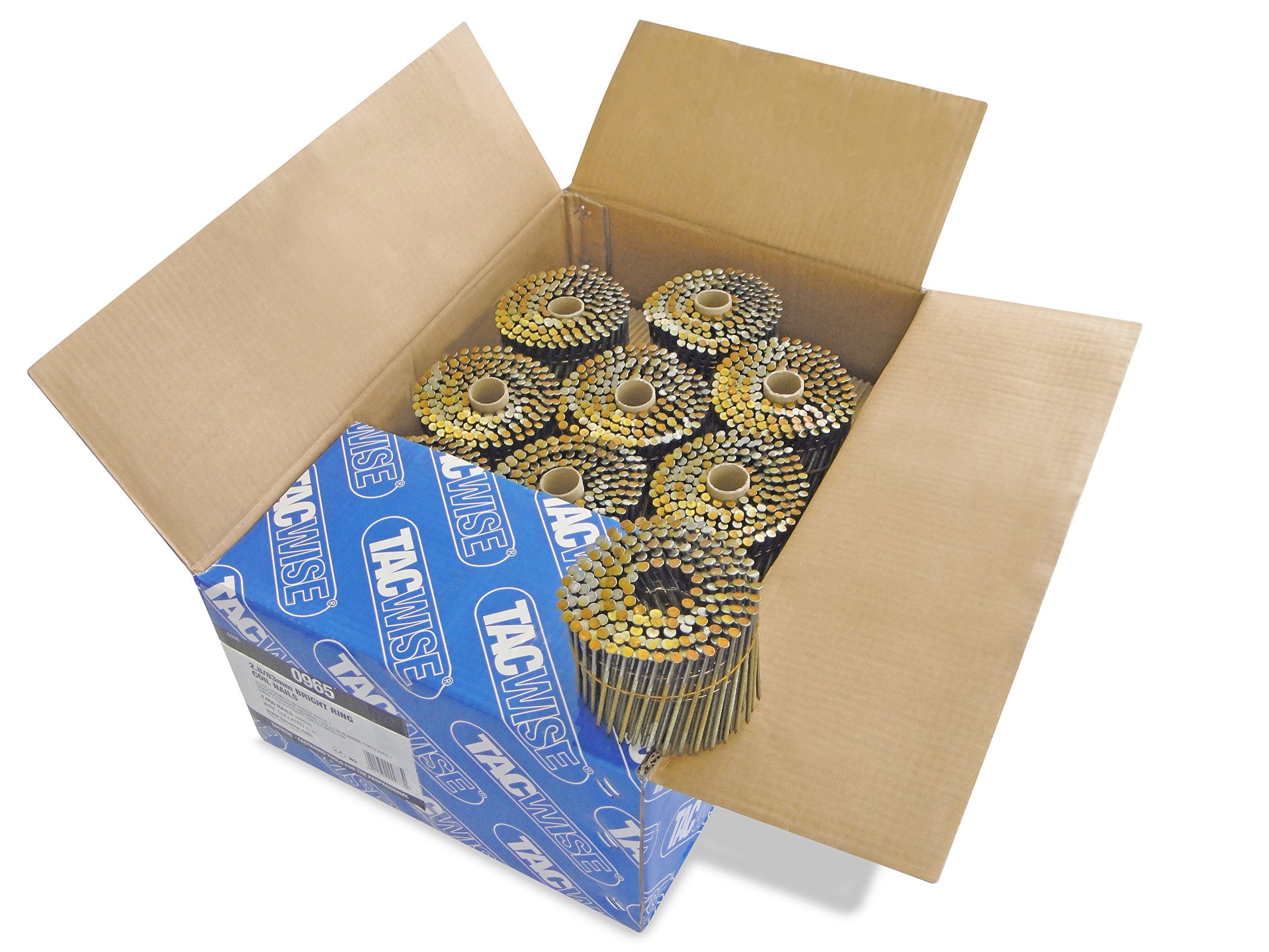 Tacwise 0965 Bright Flat Top Coil Nails Type 2.8 x 83 mm, Diamond Point, Ring Shank, 16° Inclined, Wire Collated, Pack of 4000