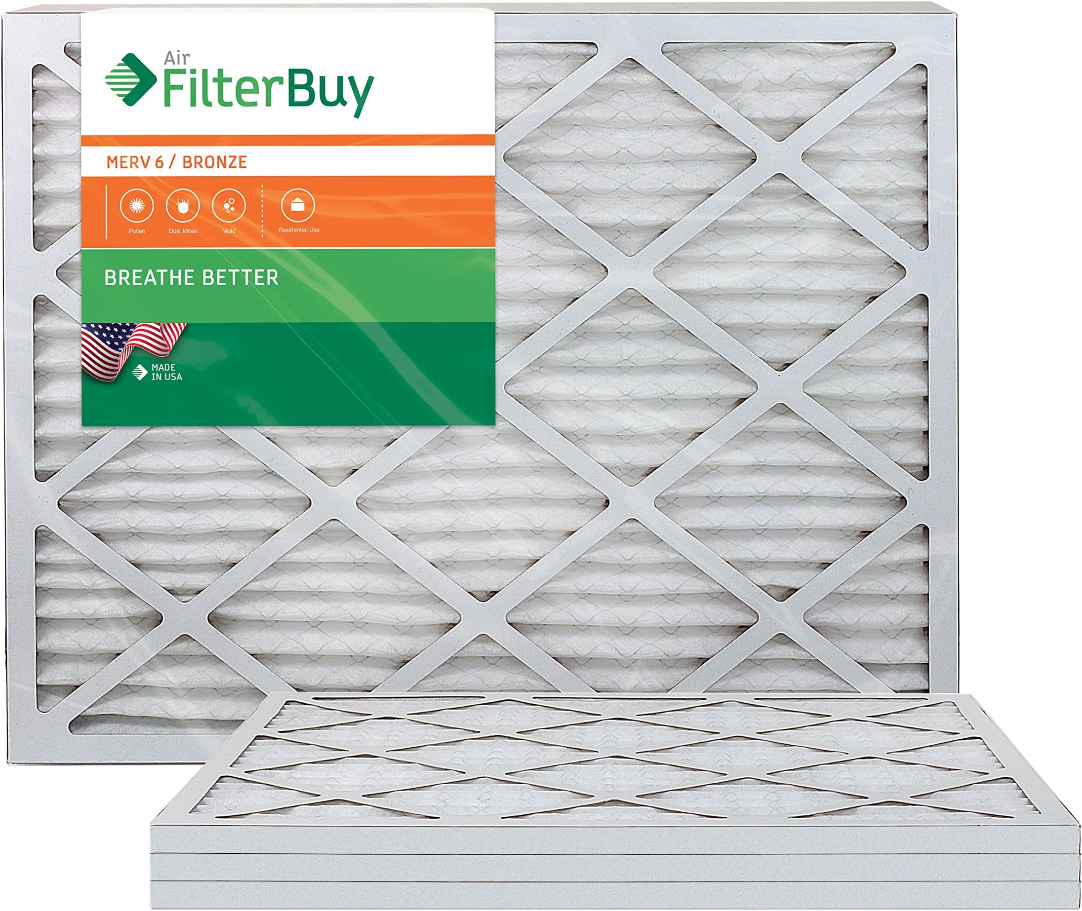 AFB Bronze MERV 6 14x36x1 Pleated AC Furnace Air Filter. Pack of 4 Filters. 100% produced in the USA.