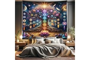 Ambesonne Tree of Life Tapestry King Size, Colorful Divine Design Celestial Dream with Lotus Flower and Symbols, Wall Hanging Bedspread Bed Cover Wall Decor, 104" X 88", Purple Multicolor