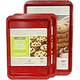 casaWare 3pc Multi-Size Cookie Sheet/Jelly Roll Pan Set (Red Granite)