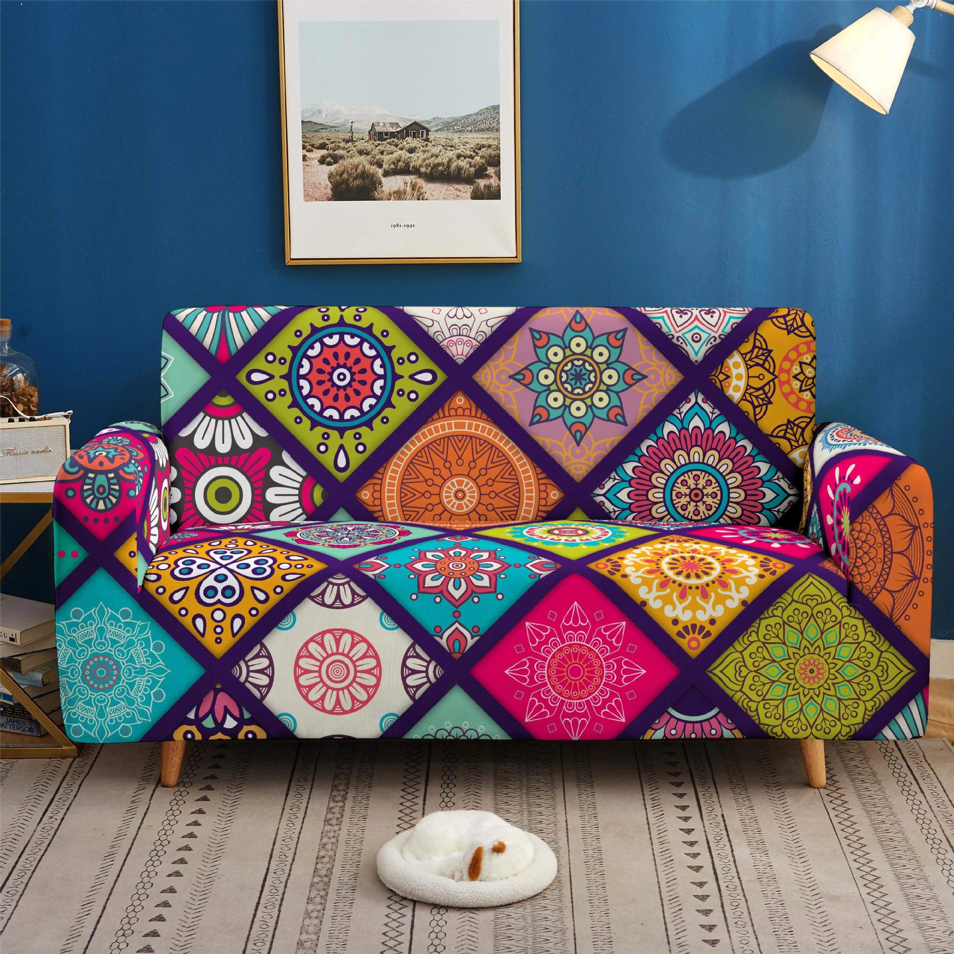 Morbuy Stretch Sofa Covers 3 seater, Non Slip Mandala Printed Couch Covers Sofa Slipcovers, Washable Furniture Protector Sofa Cover with 1 Sticky Roller