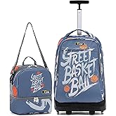 NEW TILAMI 19 Inch Rolling Backpack with Lunch Bag for Girls Boys Wheeled Laptop Backpack Durable Carry-on Bag School Travel, Street Basketball