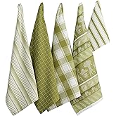 DII Assorted Pattern Kitchen Dishtowels and Dishcloth Set of 5, Parsley Green