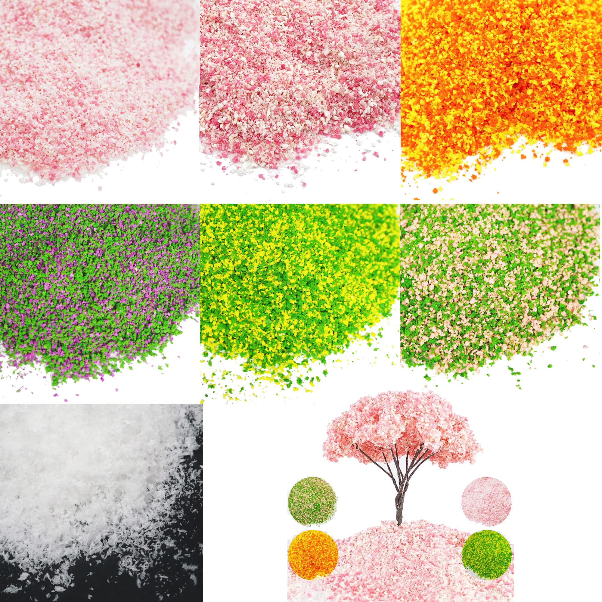 Woohome 7 Color Tree Powder for DIY Model Trees Basing Material Kit, Tree Powder Model for DIY Miniature Model Shrub Bushy Tuft, Building Model Railway Fairy Garden Diorama Scenery
