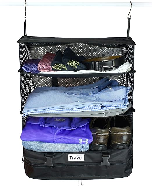 suitcase with collapsible shelves
