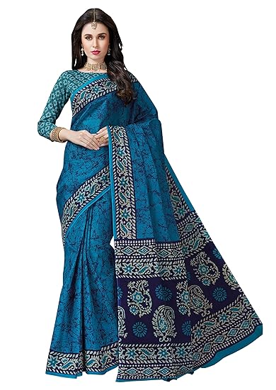 Women's Pure Cotton Printed Saree with Blouse Piece (SKR5811_Blue)
