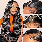 Rylice 13x4 HD Lace Front Wigs Human Hair 26 Inch Natural Black Body Wave Human Hair Wig 200 Density 12A Glueless Wigs Lace Front Wigs Pre Plucked Glueless Frontal Wig for Women