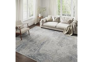 WondRg 6x9 Washable Area Rug Blue Cream Abstract Modern Living Room Bedroom Large Throw Rug Non Slip Soft Thin Simple Indoor Floor Carpet for Dining Room Office Entryway Kitchen Nursery Decor