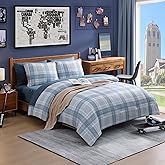 AMBERSPACE Twin XL Comforter Set, Light Blue Plaid Bedding Set 5 Piece for Boys Girls Teen, Classic Homestead-Style Kids Comforter Set Bed in A Bag with Sheets, Pillowcase & Sham