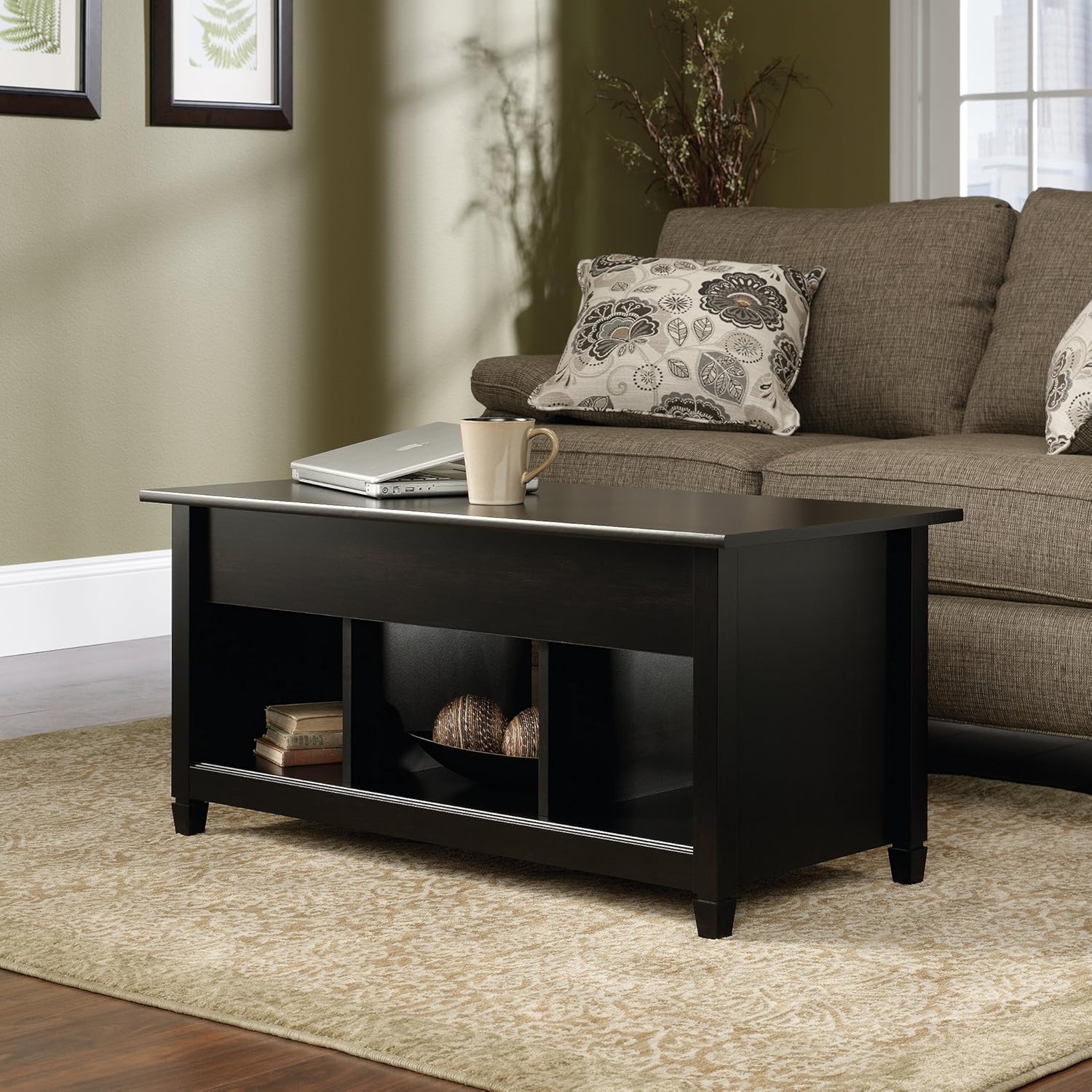 Sauder Edge Water Lift Top Coffee Table, L: 41.102" x W: 19.449" x H: 19.094", Estate Black finish: Furniture & Decor