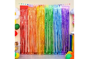 LOLStar Rainbow Photo Booth Props 4 Packs Rainbow Party Decorations 13.2x6.6 ft Foil Fringe Curtains Tinsel Metallic Streamers Holiday Backdrop for Birthday Easter Engagement Bridal Shower Pride