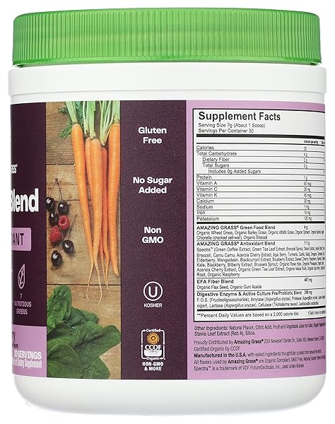 AMAZING GRASS GREENS BLEND ANTIOXIDANT: SUPER GREENS POWDER SMOOTHIE MIX WITH ORGANIC SPIRULINA, BEET ROOT POWDER, ELDERBERRY, BILBERRY, PREBIOITICS & PROBIOTICS, SWEET BERRY, 30 SERVINGS (PACKAGING MAY VARY)
