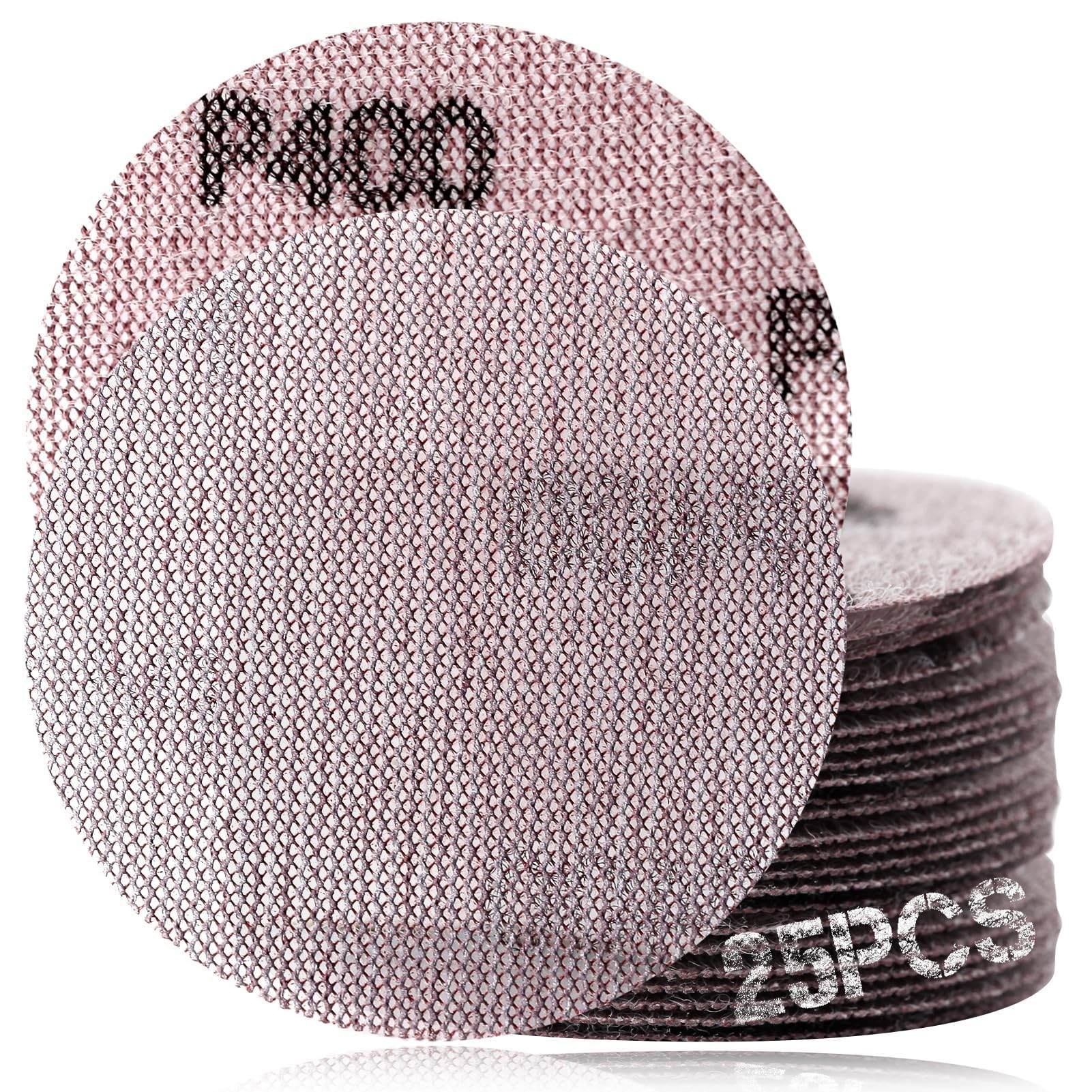 SPEEDWOX 3-Inch 400 Grit Aluminium Oxide Mesh Abrasive Dust Free Sanding Discs, Virtually Dust-Free, Box of 25, Compatible with Random Orbital Sander and Angle Grinder