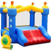 Puligoth Inflatable Bounce House for Kids: Toddler Bouncy House with Slide for Indoor &amp; Outdoor Backyard Birthday Party - Portable Small Bouncy Castle with Blower, Storage Bag and Stakes for Kids 3-6