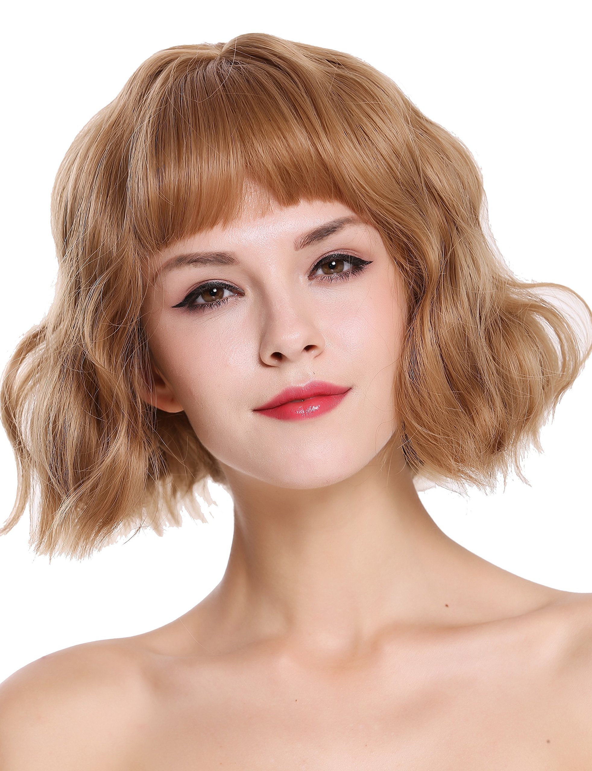 WIG ME UP - DL-052-22/36 Quality women's wig lady short fringe long-bob voluminous wild wavy waved ash blonde copper blonde highlights