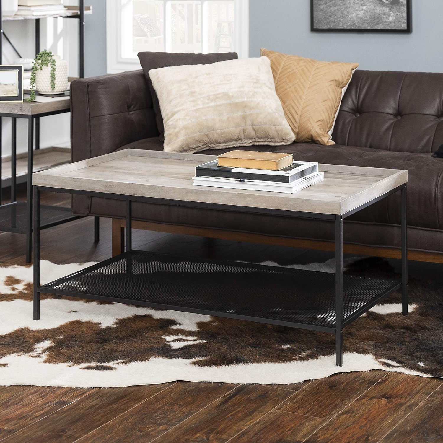 Walker Edison Furniture Industrial Coffee Accent Table Living Room Rectangle, 42 Inch, Grey